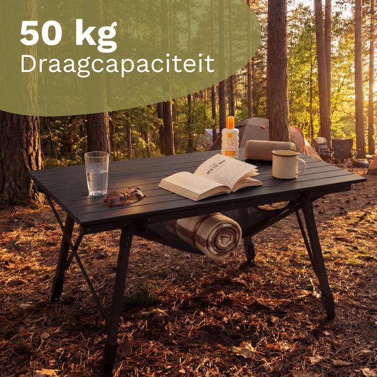 TRVLMORE Table de camping réglable - 90x52x71cm - Table pliante avec structure en aluminium - Légère - Table de camping - Table pliante - Noire