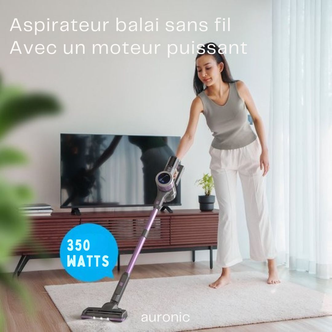 Aspirateur balai Auronic - Sans fil - Aspirateur autoportant - Sans sac - 350W - Aspirateur - Gris/Pourpre