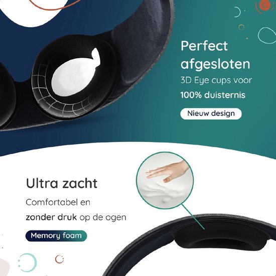 Numsy Sleep Mask Women and Men - Masque de sommeil pour les yeux - 100% dimming - Dark Grey