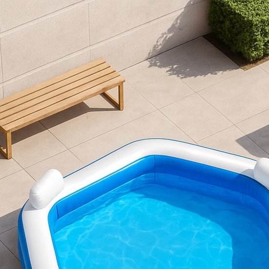 Creative Kids Pentagonal Family Pool - gonflable - 2 chaises longues - 213 x 206 x 60 cm - porte-boissons - appuie-tête