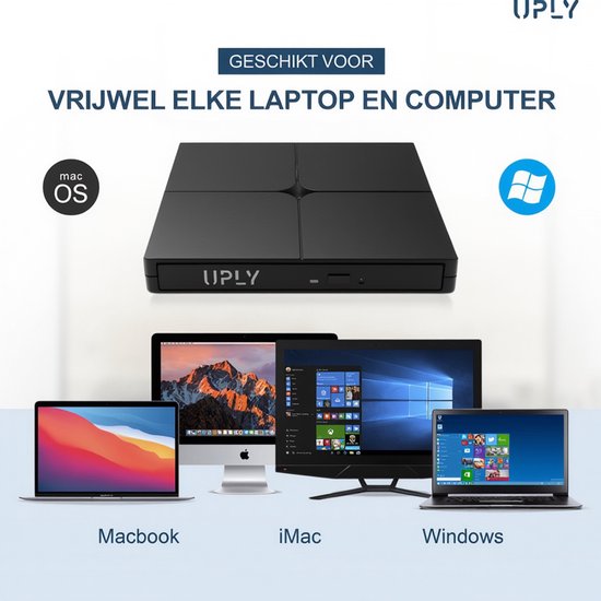 UPLY Lecteur DVD externe - Windows et Mac - USB C et USB 3.0 - Lecteur DVD externe pour ordinateur portable - Lecteur et graveur DVD externe - CD