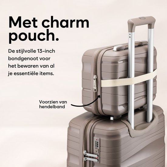 SKYCASES Travelin' Charm 4-Piece Trolley Set - Hand Luggage & Check-in Suitcases - 32L/60L/98L - Number Lock - 360° Noiseless Wheels - Lightweight & Sturdy - Modern Design - Champagne