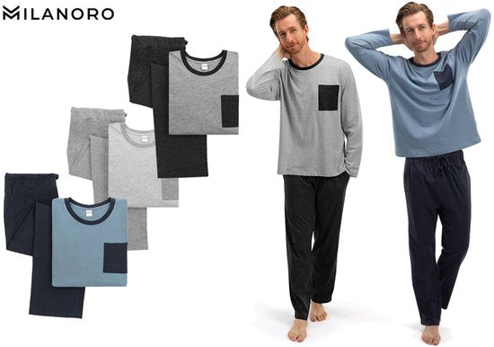 Milanoro - Pyjama homme en coton - Bleu - XXL