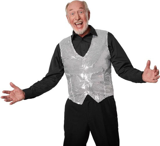 dressforfun - Gilet à paillettes homme argenté M - costume de déguisement halloween partywear carnaval partywear - 303967