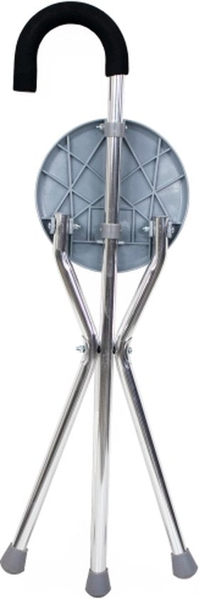 Mobiclinic Gloria - Canne avec siège - Jusqu'à 90 kg - Pliable - Aluminium - Canne tripode - Embouts antidérapants - Canne chaise - Canne orthopédique - Poignée ergonomique - Gris