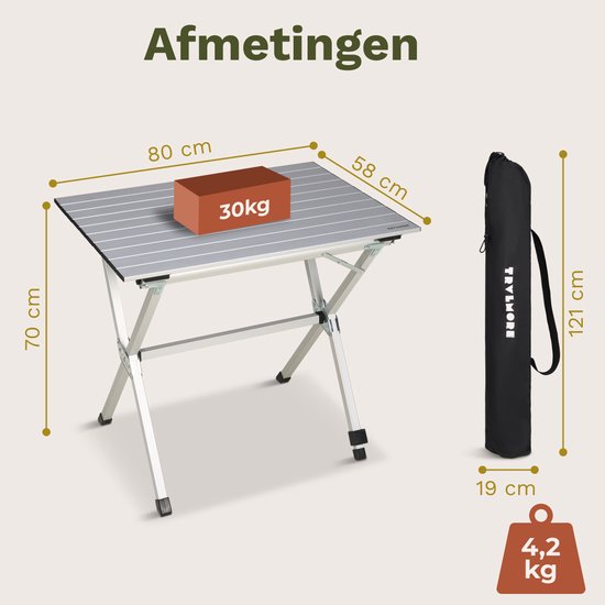 TRVLMORE Table de camping - 80x58x71 cm - Légère avec structure en aluminium - Table pliante réglable - Table de camping - Table pliante - Silver