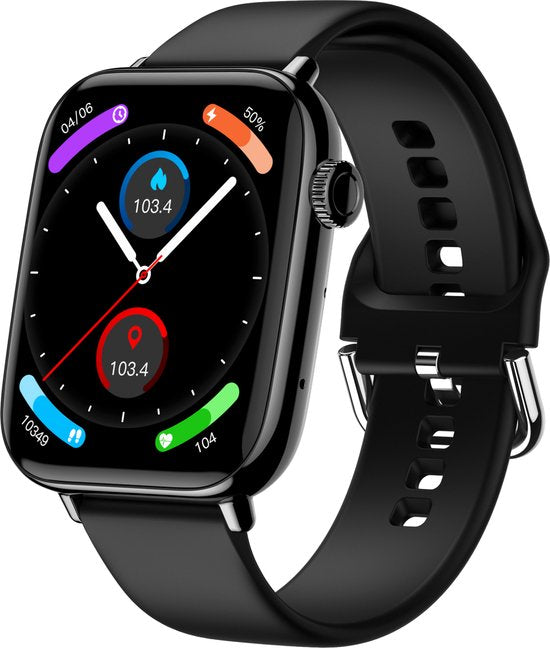 Nuvance - Smartwatch Hommes et Femmes avec Bluetooth - IP68 Waterproof - Convient à tous les Smartphones - Podomètre et moniteur de fréquence cardiaque - Noir