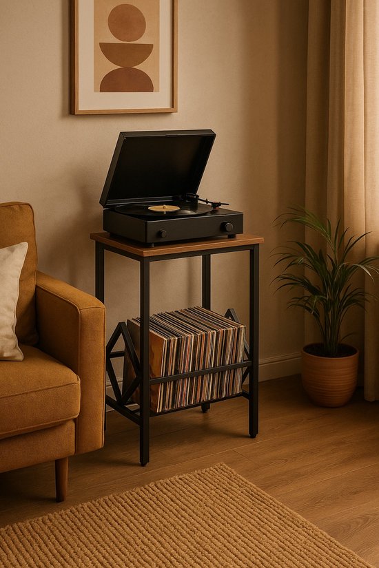 Ceruzo Side Table with LP Rack - Record Stand - H60 cm - Metal - MDF