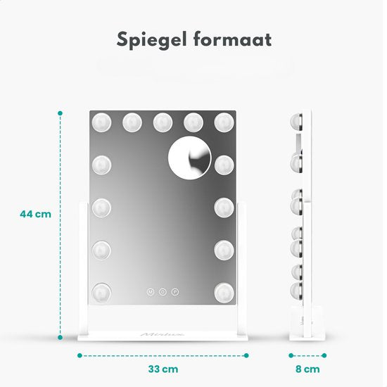 Mirlux Make Up Hollywood Mirror with Lighting (44x30cm) - Vision - Ampoule LED dimmable - 13 lampes - Blanc