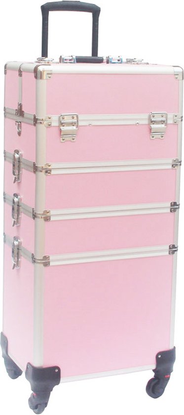 VDD trousse de maquillage trolley - cosmétiques trousse de maquillage pour les ongles - 4 en 1 - Rose