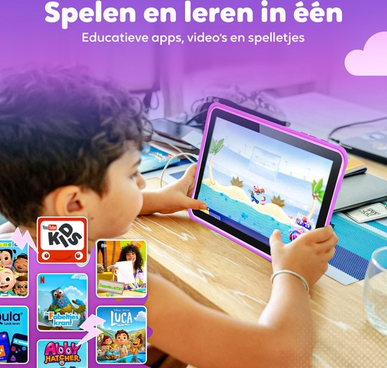 Tablette enfant Spoused - 10,1 pouces - Tablette enfant à partir de 3 ans - 64 Go - 4 Go RAM - Batterie 6000 mAh - Housse de protection et application de contrôle parental incluses - Violet