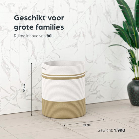 Panier à linge Organess - Trieur de linge - Pliable - 80L - Coton - Blanc & Marron