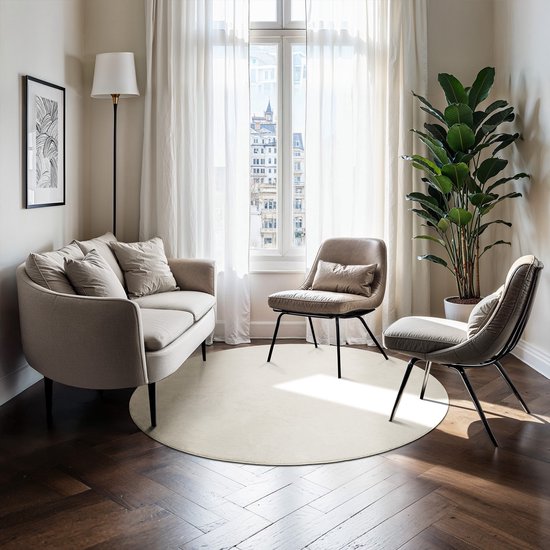 tectake® Tapis à poils courts - Rond - Ø120 cm - Crème - 1630 g/m² de poids de poils - Tapis pour le salon, la chambre à coucher, la salle à manger - Facile d'entretien et lavable - Sous-couche antidérapante - Antiallergique - Diverses tailles et couleurs