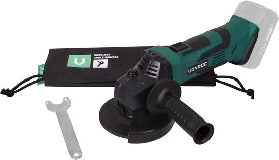VONROC Accu Angle Grinder - VPower 20V - Ø115MM - Avec poignée latérale et sac - Sans batterie ni chargeur