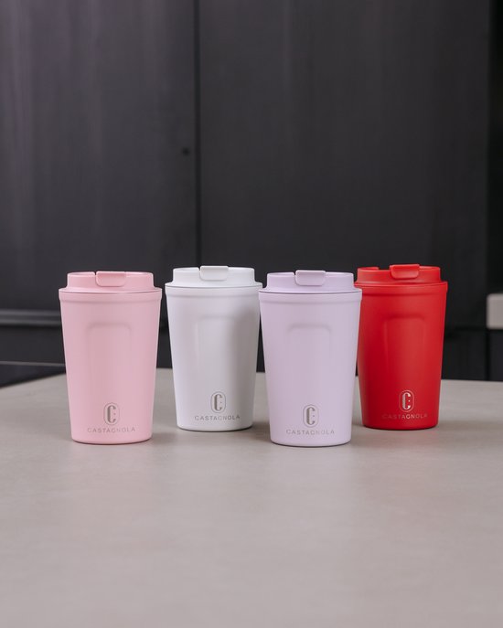 Castagnola Thermos Cup - Coffee Mug To Go - Travel Mug for Coffee and Tea - Tea Mug - 380 ML - stainless steel - White