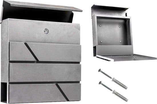 BRASQ Letterbox Hanging Grey Deluxe - Boîte aux lettres murale avec serrure et compartiment à journaux - avec matériel de montage et 2 clés - Boîte aux lettres - boîte postale - boîte à lettres - acier inoxydable