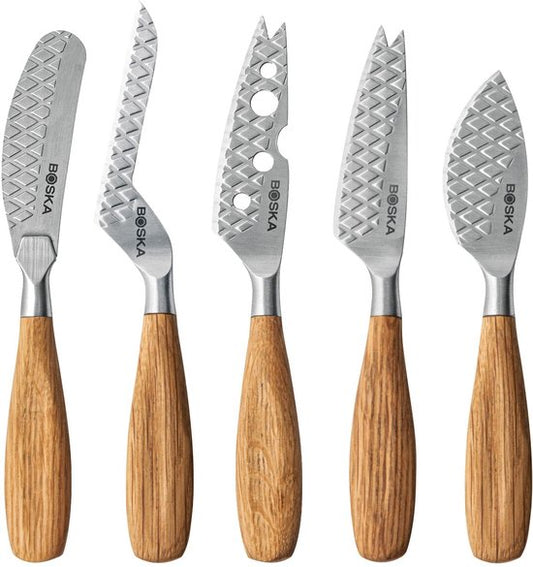 Boska Cheese Knife Set Oslo+ Small - 5 Cheese Knives - Acier inoxydable - Chêne - Garantie à vie