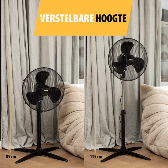Ventilateur de table 40 cm - 45W - 3 vitesses - Oscillation 85° - Réglable en hauteur - Tristar VE-5756 - Noir