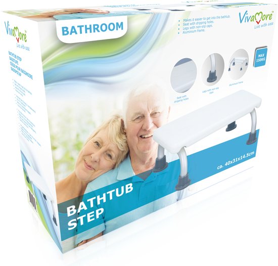Vivamore Marchepied de bain - max 150 kg - 40 x 31 x 14,5 cm - Blanc