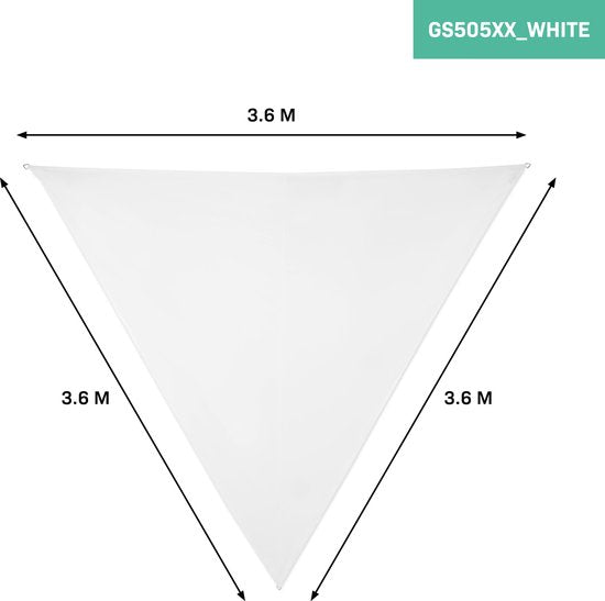 VONROC Premium Toile d'ombrage - Triangle - ∆ 360 cm - Hydrofuge - Blanc - Sac de rangement et cordon de fixation inclus