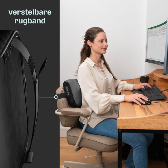 CozySense® Coussin de massage Shiatsu - Appareil de massage électrique et sans fil pour le cou et le dos - Fonction de chaleur - Rechargeable - Ergonomique - Noir