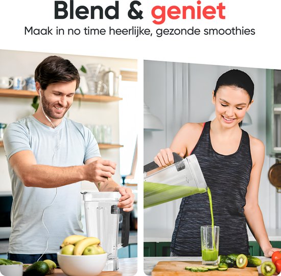 Kitchenwell Power Blender - 2000W - 2L - Smoothie Maker - Ice Crusher - 9 Stands - inox/noir