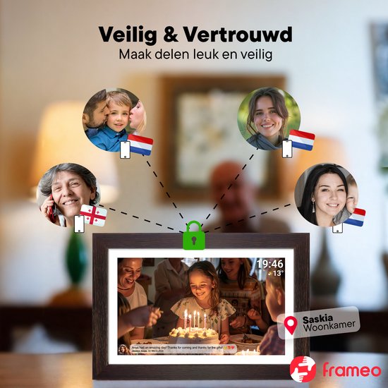Cadre photo numérique Denver 15,6 pouces - Bois - XL - Full HD - Frameo App - Cadre photo - WiFi - 16GB - IPS Touchscreen - PFF1543DW