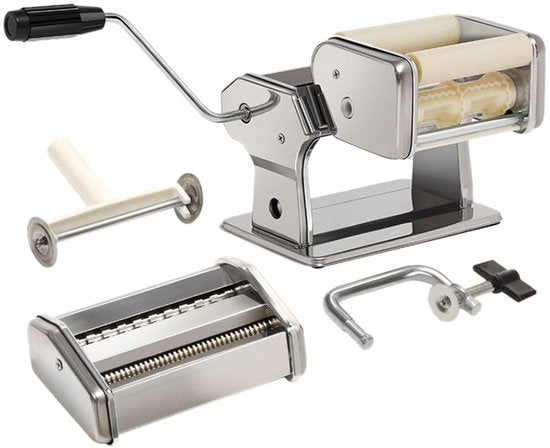 Machine à pâtes en acier inoxydable - Machine à spaghetti - avec poignée de table - réglable 6 épaisseurs - 21.5x21.5x15 cm