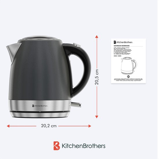 KitchenBrothers Bouilloire - Électrique - 1 litre - Petite taille de camping - Bouilloire de voyage avec filtre à calcaire - Gris titane/RVS