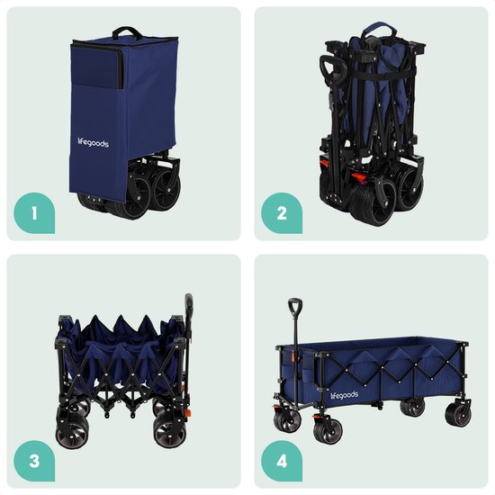 LifeGoods Wagon - XXL - pliable - 300L - 150KG de capacité de charge - bleu