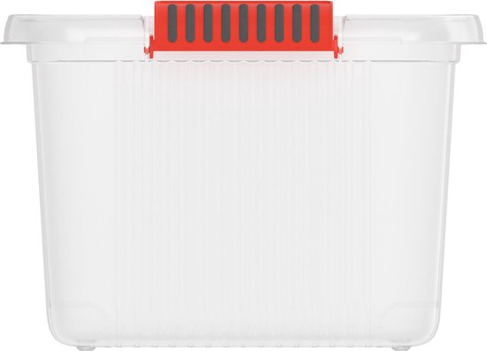 Kis K Latch Box L - Boîte de rangement avec couvercle - 43L - 59x39x28 - Transparent/Orange clips
