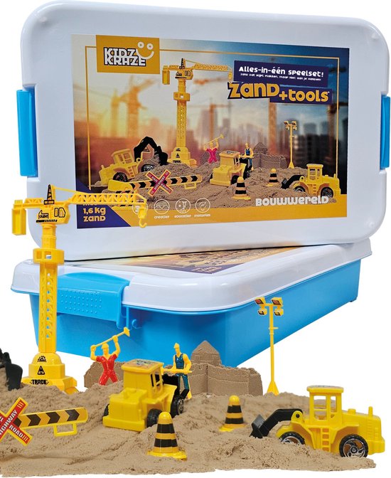 KidzKraze® Building World Play Sand - 1,6 kg de sable brun collant pour l'intérieur - Avec moules et jouets - Boîtier de jeu et de rangement inclus - Sensoriel - Jouets - bac à sable pour enfants - The Big Toy Book 2025
