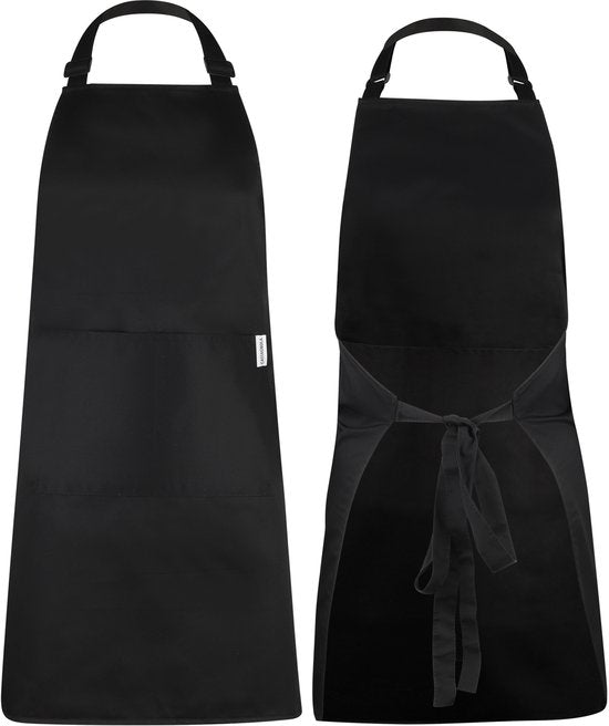 Tablier de cuisine Castagnola - Résistant à l'eau et à la saleté - Tablier de cuisine professionnel - Tablier pour femmes et hommes - Tablier de traiteur - Unisexe - Boucle réglable - Compartiments extra-larges - Noir