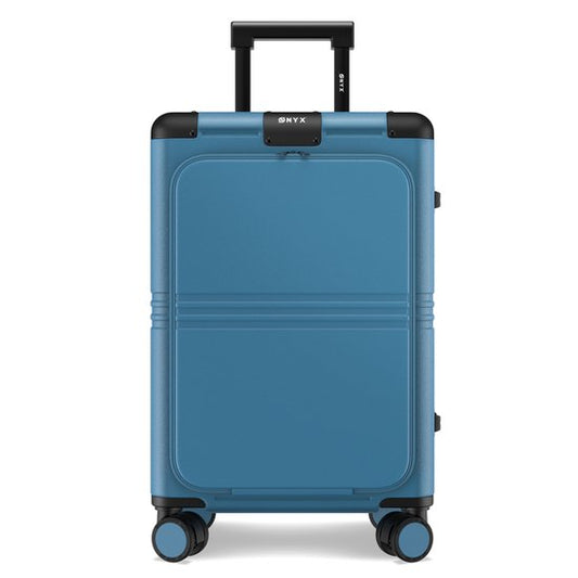 ONYX Hybrid Pro Hand Luggage Suitcase with Front Pocket 38 Litres - Recycled Polycarbonate and Zipperless Design - Travel Suitcase with TSA Lock and Spinner Wheels - Lightweight Trolley with Laptop Compartment - Glacier Blue