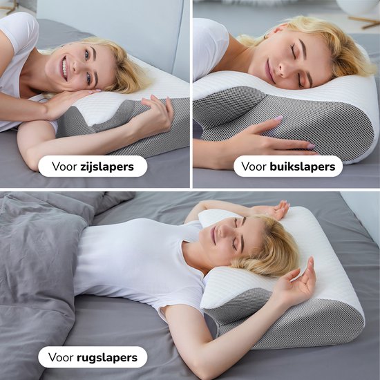 Oreiller anti-ronflement - 2 packs - Ergonomique & Orthopédique - Pour toute position de sommeil - Oreiller contre l'apnée - Mousse à mémoire de forme Dormir sur le côté - 60x40 cm - Alyze