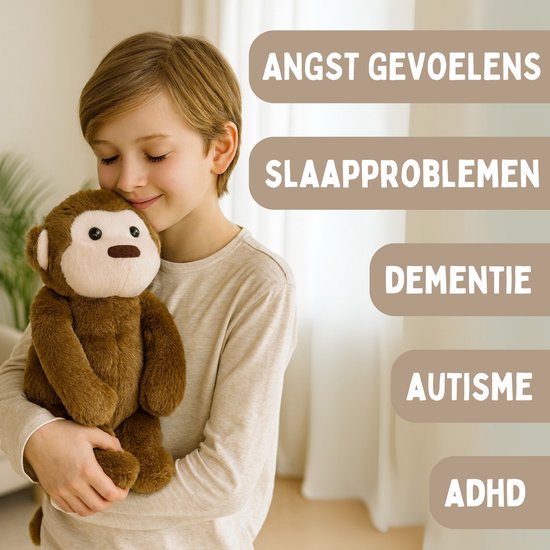 Coopley Weighted Soft Toy 2Kg - Jouet souple lesté - Andy Monkey - Animal en peluche lesté - Jouet sensoriel - Pour enfants et adultes - Marron - Avec sac de rangement en toile