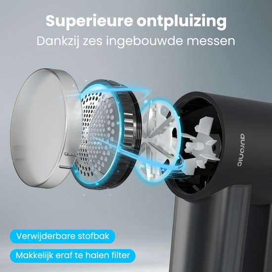 Auronic Electric Lint Remover Pro - Tondeuse à peluches - Rechargeable - Affichage LED - 3 étapes - Défoliateur - Noir