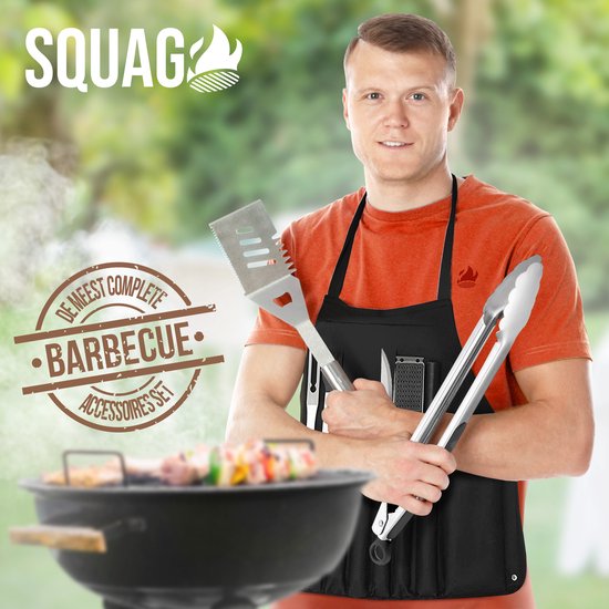 Squago BBQ accessories XXL Set with Apron - Tools - Tool set Pliers Brush Mat