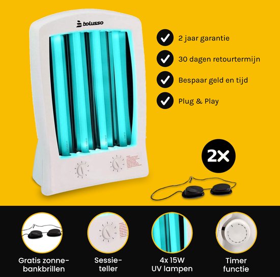 Bolusso Bronzage du visage - Bronzage du visage avec 2 lunettes de bronzage - Pour le visage et le décolleté - Solarium
