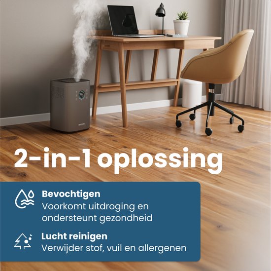 Auronic Humidificateur - 4 litres - 40m2 - Convient au salon, au bureau, à la chambre à coucher, à la chambre de bébé et plus encore - Avec aromathérapie - Sans BPA - Gris