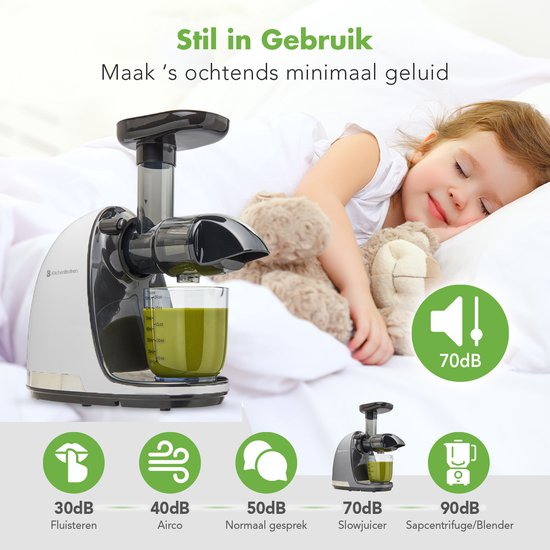 KitchenBrothers Slowjuicer - Presse-agrumes - Presse-légumes et fruits - 700ml - Avec réservoir de pulpe - Extracteur de jus - Blanc perle