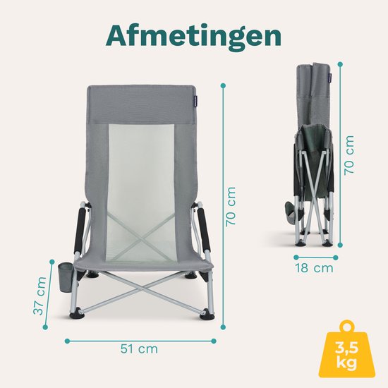 TRVLMORE Chaises de plage - Lot de 2 - Pliables et démontables - Capacité de charge de 130KG - Légères - Avec sac de transport et porte-gobelet - Dossier haut - Gris