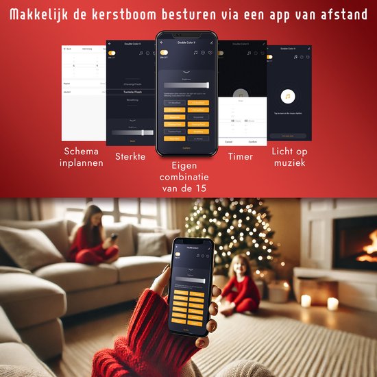 PristinePine Nordic Forest Fir - Arbre de Noël complet avec lumières LED (917 branches) - Arbre de Noël artificiel avec sac de rangement et gants - 280 lumières colorées et blanc chaud - Contrôlé via l'application - 180 cm