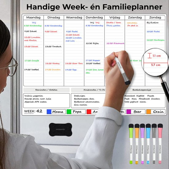 Systemyze - Planificateur mensuel et hebdomadaire - Tableau magnétique - Planificateur mensuel magnétique - Planificateur de repas, marqueurs et gomme inclus - Format A3