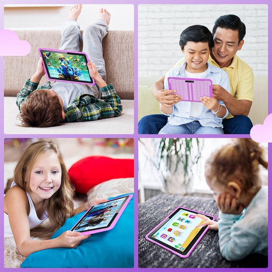 Tablette enfant Spoused - 10,1 pouces - Tablette enfant à partir de 3 ans - 64 Go - 4 Go RAM - Batterie 6000 mAh - Housse de protection et application de contrôle parental incluses - Violet