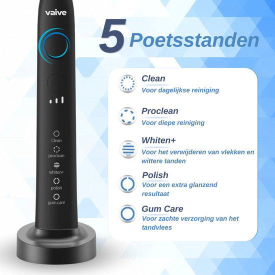 Brosse à dents électrique Vaive Sonic Wave Precision X8900 - 48000 VPM - 5 modes, 3 niveaux - 4 têtes de brossage et étui de voyage