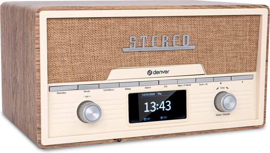 Radio - Denver - Bluetooth - Lecteur CD – Réveil - DAB /FM / AUX - Couleur bois