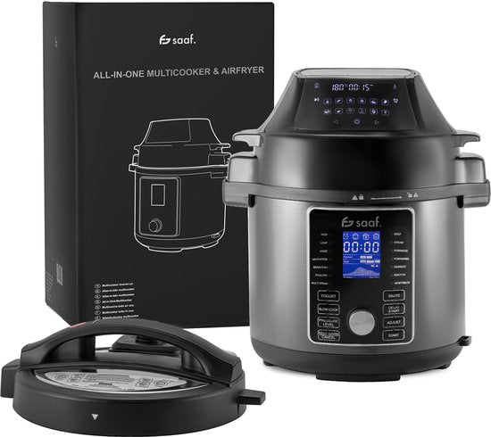 Multicuiseur avec Airfryer - 15 pièces - 6L - 24 programmes automatiques - Mijoteuse, cuiseur de riz, cuiseur vapeur, autocuiseur - Gris - de Saaf