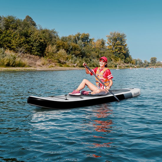 LifeGoods SUP Board All-round Compact - Capacité de charge 100 KG - 300 x 76 cm - Gonflable - Pack SUP complet - Blanc/Noir