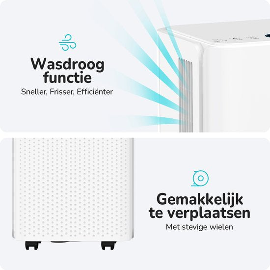 Déshumidificateur Bloomfold - 12L par jour - Fonction Lavage-Séchage incluse - Convient pour le salon, la chambre, la cave et la salle de bain - Déshumidificateur - Blanc
